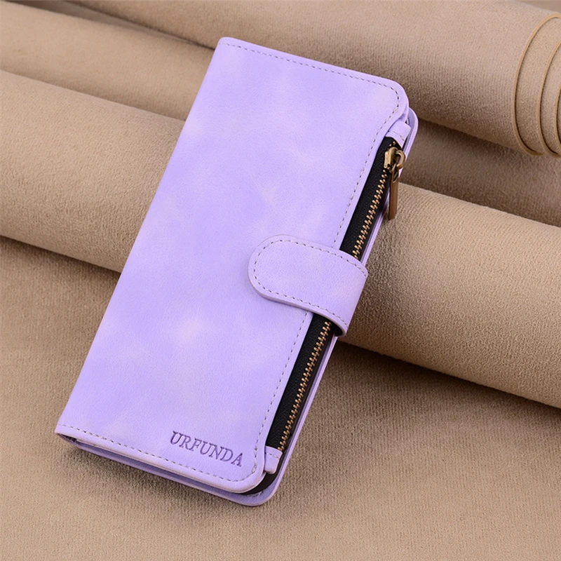 Leather Flip Cover Zipper Wallet Case