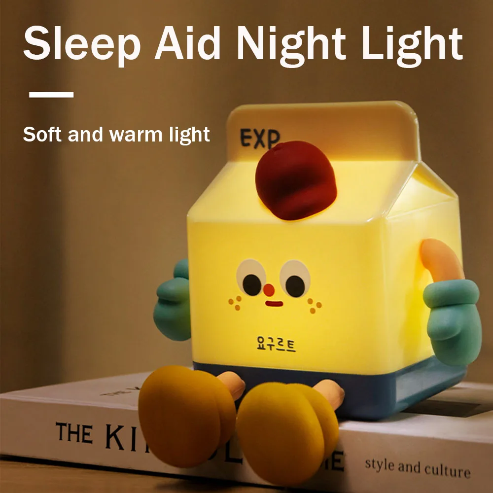 

Milk Box Night Light Cartoon Design Bedroom Bedside Lamp 3-Gear Dimming Timed Sleep Light USB Rechargeable Desktop Decor