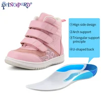Princepard Ankle Boots for Girls Boys Orthopedic Children's Sneakers with Arch Support Insoles Pink Grey Leather Kids Shoes 5