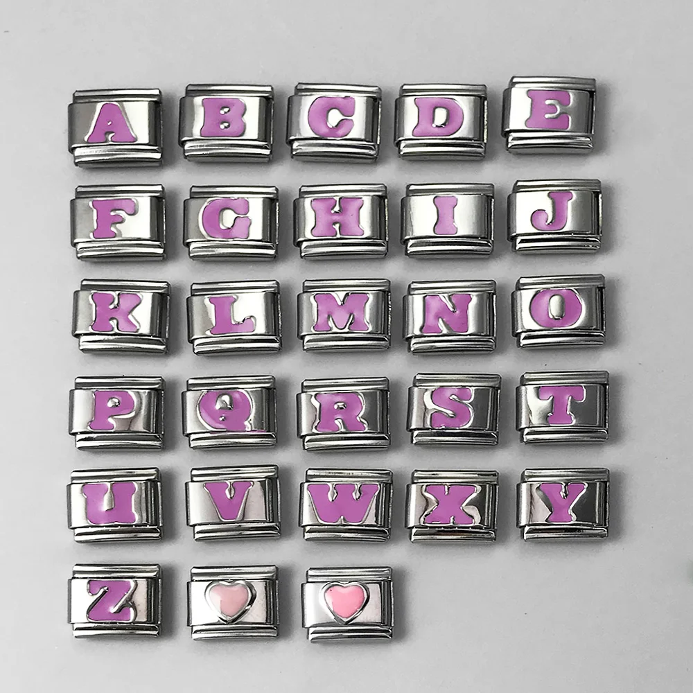 GEMOSA Neue Mode Rosa 26 Englisch Buchstaben A-Z Italienische Links Charm Fit 9mm Edelstahl Frauen Männer Armband schmuck DIY Machen – Detail 5