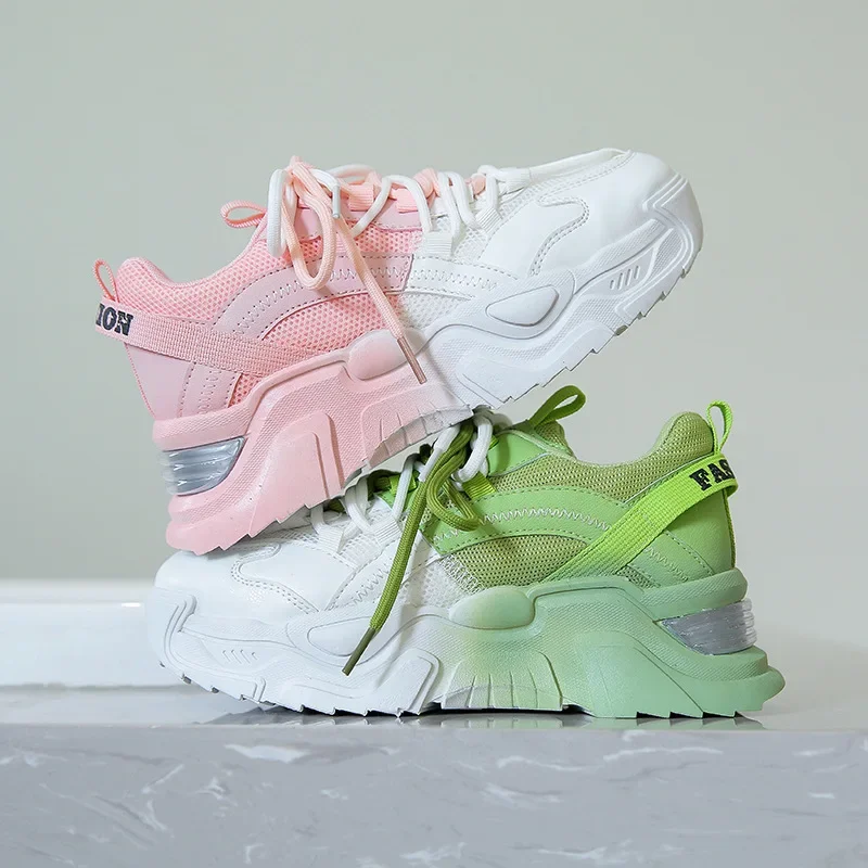 

Gradient Color Chunky Sneakers Women Summer Mesh Casual Fashion Breathable Sports Shoes Platform Height Increasing Shoes