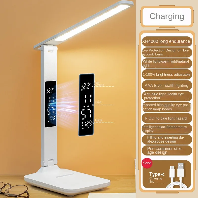 Table Lamp Table Lamp Rechargeable touch dimming color adjustment Led Clock Dispaly Reading Lights charging USB Children Desk Lamp