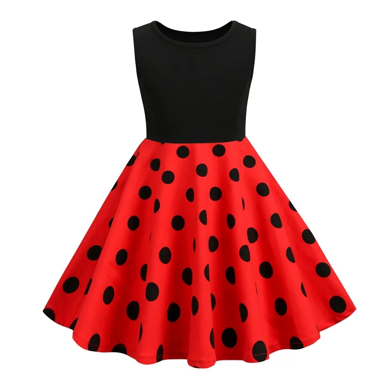 Kids Vintage Swing Belt Rockabilly Prom Party Dresses Baby Doll Neck European American Girls Retro Princess Dress Children Skirt