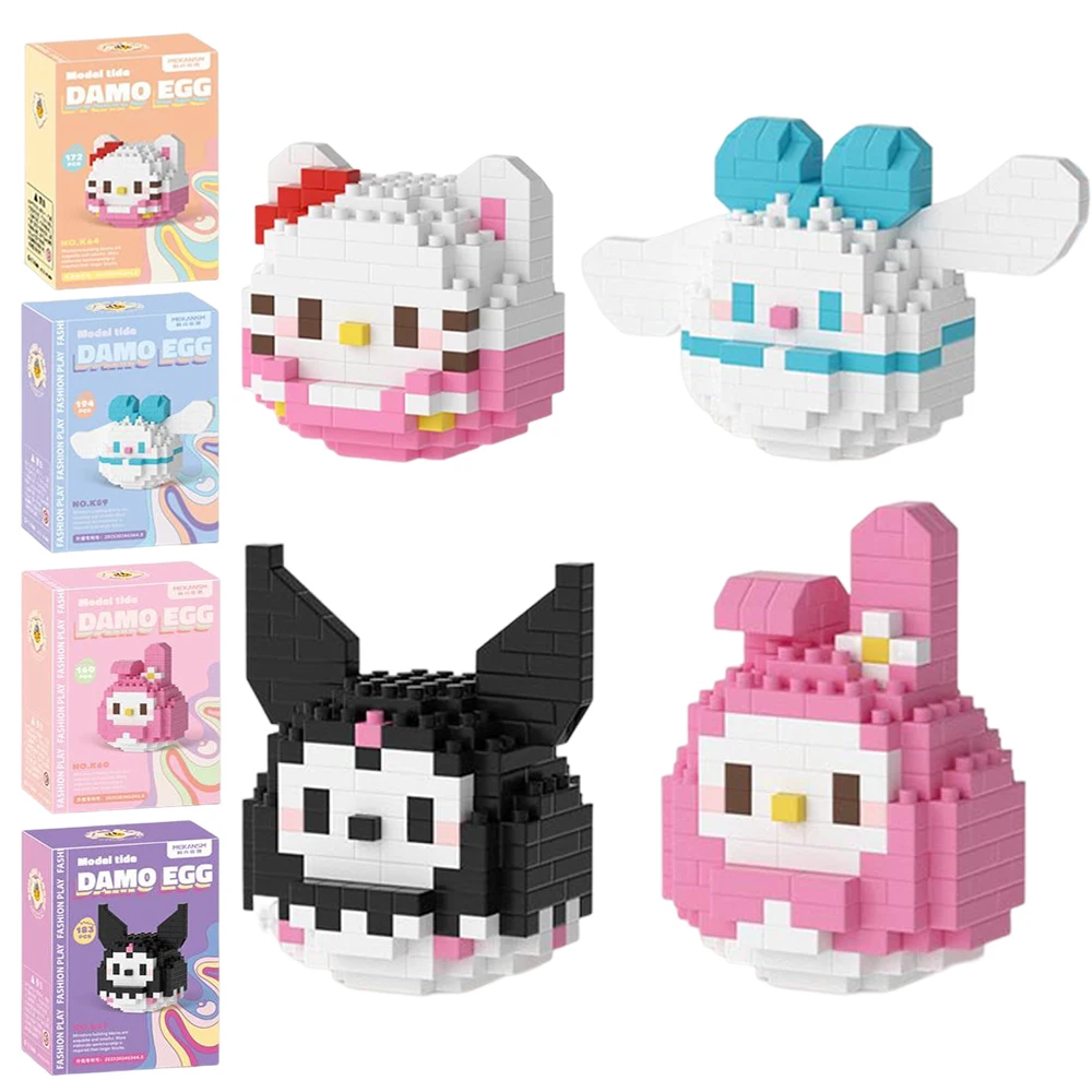 

32 Style Kawaii Mini Hello Kitty Kuromi Building Blocks Cartoon Mickey Stitch Brick 3d Cute Mouse Model Assembly Toys Kids Gift