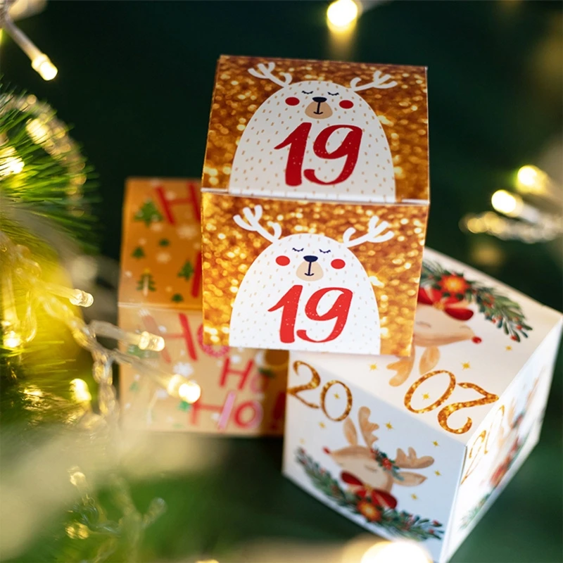 Christmas Advent Calendar Boxes 24Pcs Filling Xmas Small Gifts Wrapping Supplies for Children Girls Boys Birthday Gift