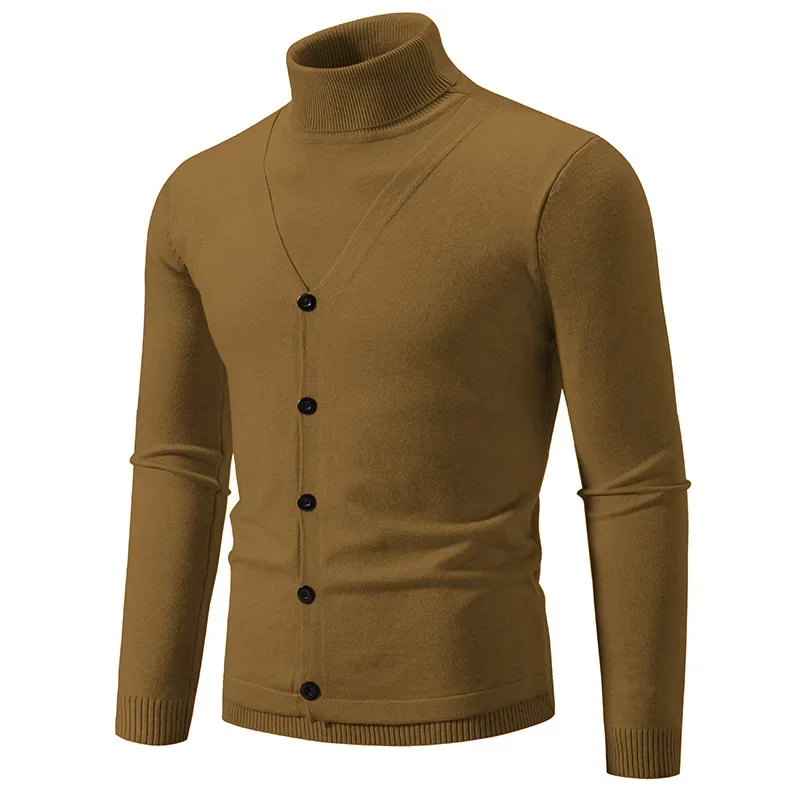 Description Picture 5 of itemAmazon Independent Station Foreign Trade New Men's Knitted Top Two-piece Illusion Polo/turtle Neck Pullover Base Layer Sweater