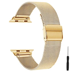 Elegant Stainless Steel Watch Strap - Premium Metal Bracelet - 44mm - 45mm - 46mm - 49mm (Gold - Style A)