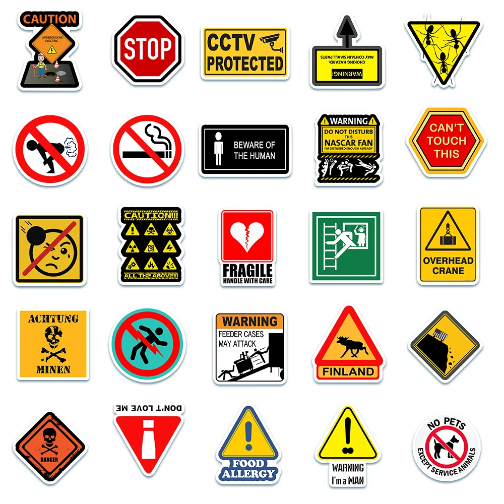 Warning Stickers Danger Banning For Cars Skateboard Fridge Guitar