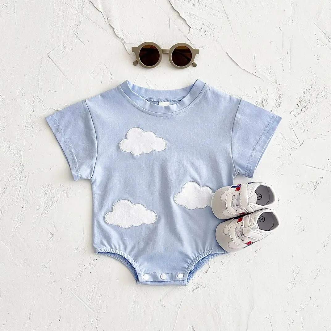 Ins Newborn Baby Girls Summer Rompers Boys Short Sleeved Triangle Jumpsuit Cute Clouds Toddler Bodysuit 0-18 Months 4