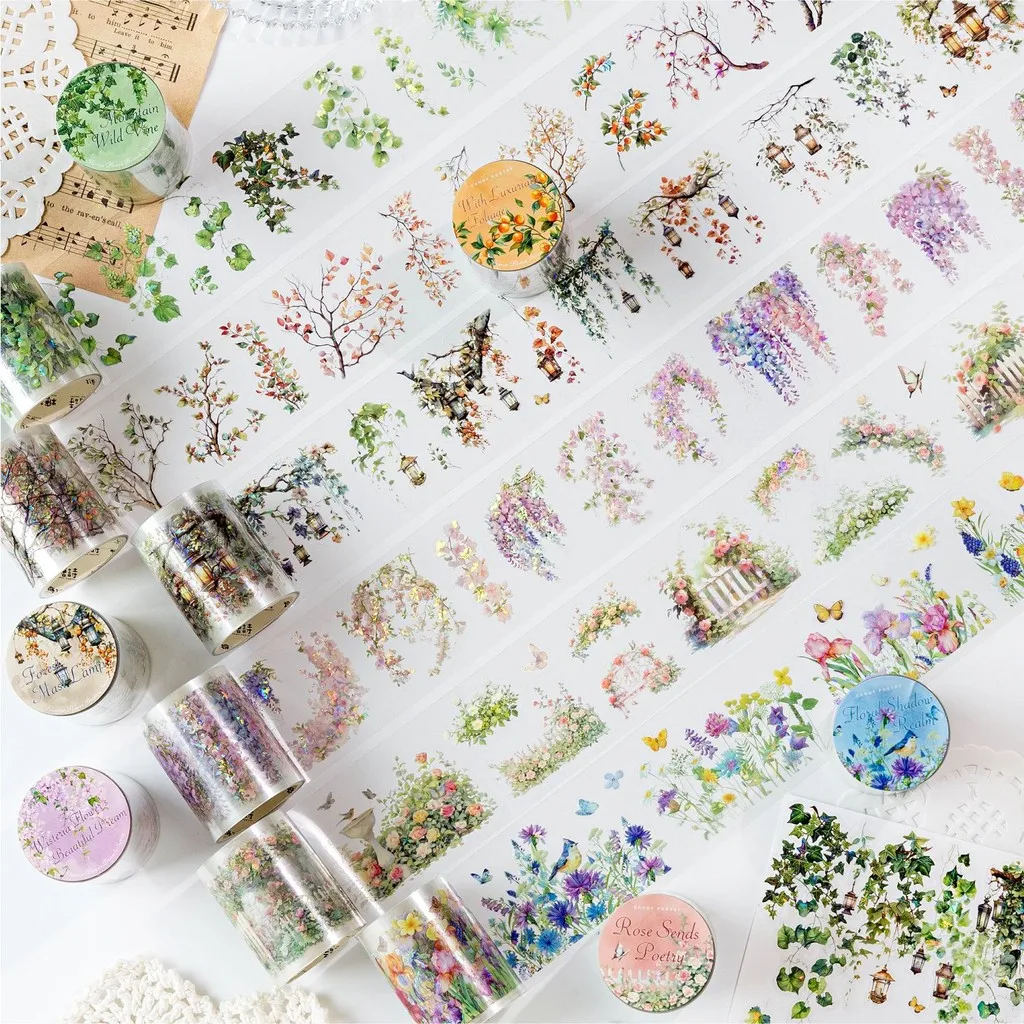 50mm*2m PET Flower Tapes Flower Sticker DIY Scrapbooking Collage Junk Journal Craft supplies Planner Sticker Stationery Journamm