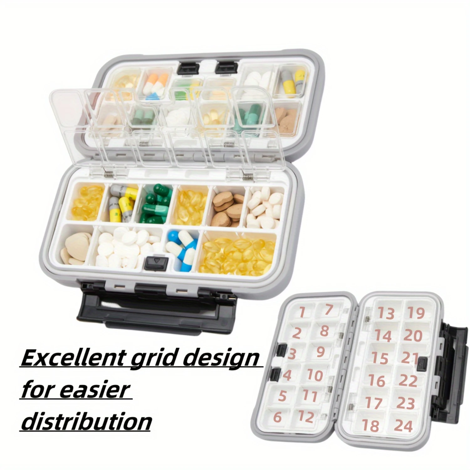 1pc 24-grid Travel Pill Case Medicine  Organizer Container Tablet Dispenser Independent Lattice Pill Box Fishing Tackle Box 4
