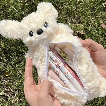 Astuccio per matite per cuccioli, carino, morbido peluche, cancelleria per la scuola, astuccio per matite di grande capacità, cancelleria per studenti