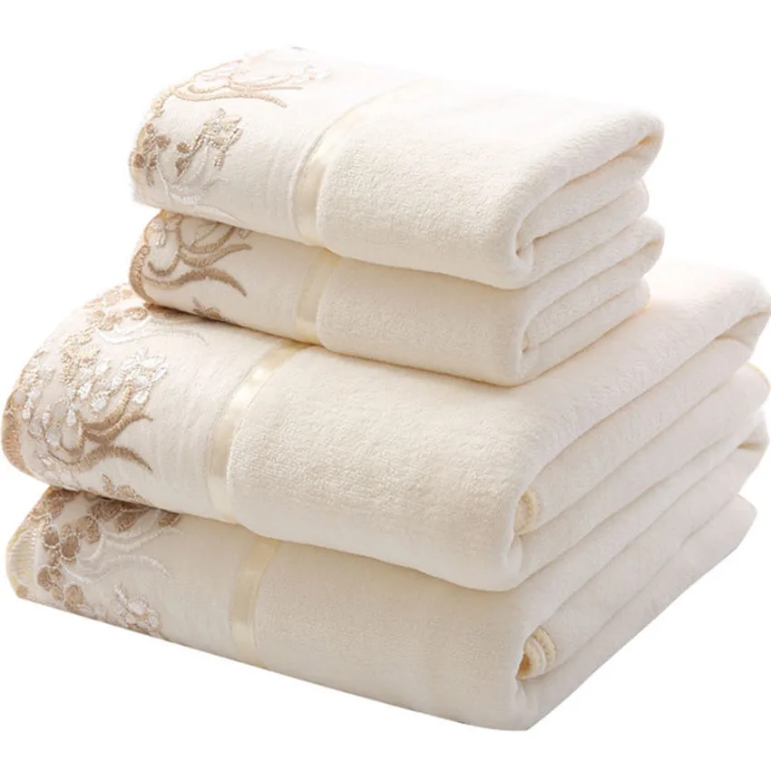 Lace Embroidered Bath Towel Set Microfiber for Adults Colourful Tree Bathroom Face Bath Towels Quick Dry Family Set Large Thick 3