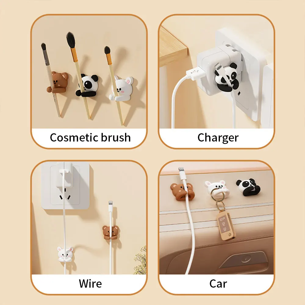 Desktop Cable Organizer Holder Cute Winder Clips Desk Self-Adhesive Mobile Phone Data Cable Management Wire Cord Tidy Holder 6