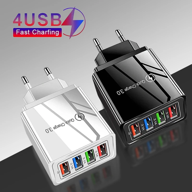 4 Port Charger Adapter Quick Charge 3.0 For iPhone Xiaomi Samsung US/EU Plug