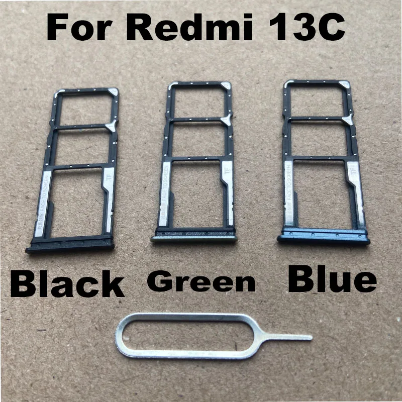 New For Xiaomi Redmi 13c Sim Card Tray Slot Holder Socket Adapter Connector Repair Parts Replacement