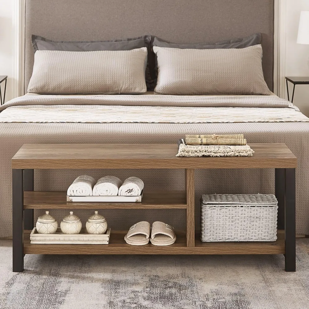 foluban shoe bench for entryway, wood and metal indoor bench with shoe storage and seating for bedroom, hallway, living room, ru