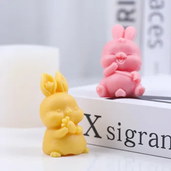 Cartoon Radish Little Rabbit Silicone Candle Mold Carrot Happy Bunny Painting Plaster Mold Easter Chocolate Cake Decor Fest Gift