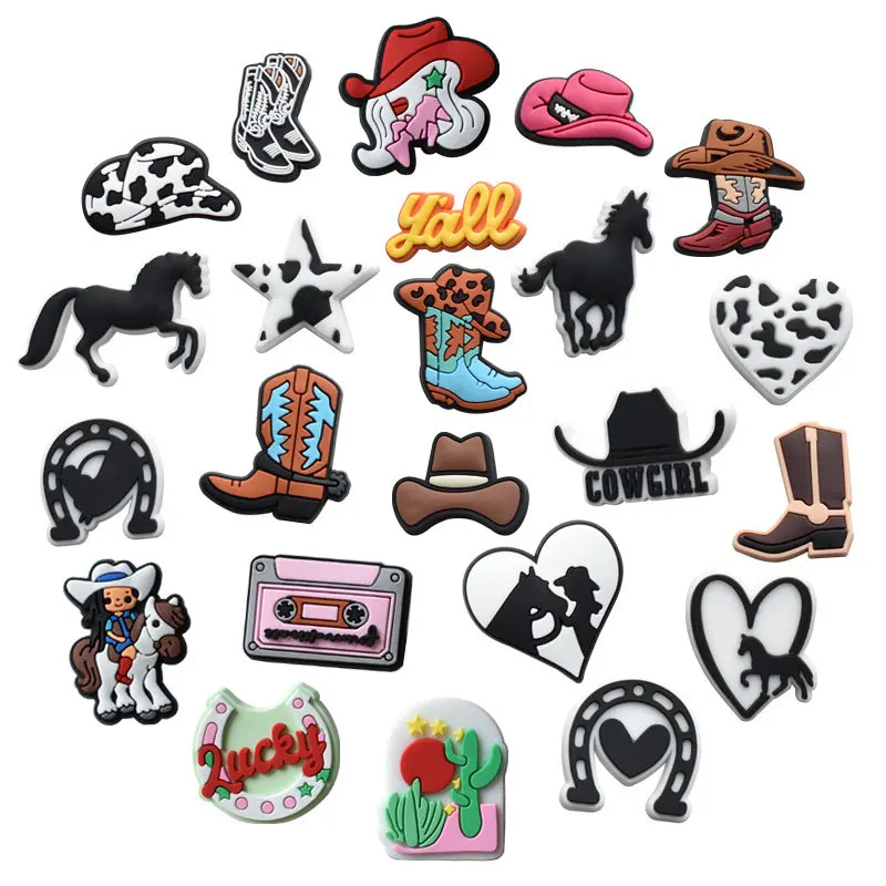 

Sales 1Pcs Persona Cowboy Croc Charms Clog Buckle Decorations for Crocs Accessories Sandals Wristband Men Women Party Gifts