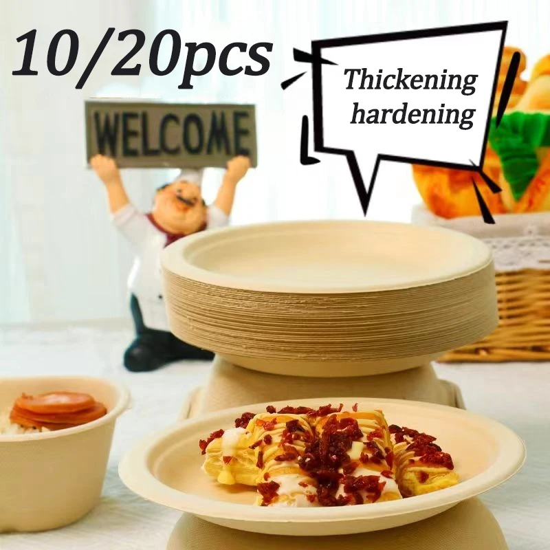 20Pack 8inch Heavy-Duty Disposable Paper Plates Compostable Bagasse Natural Biodegradable Eco-Friendly Sugarcane Plates
