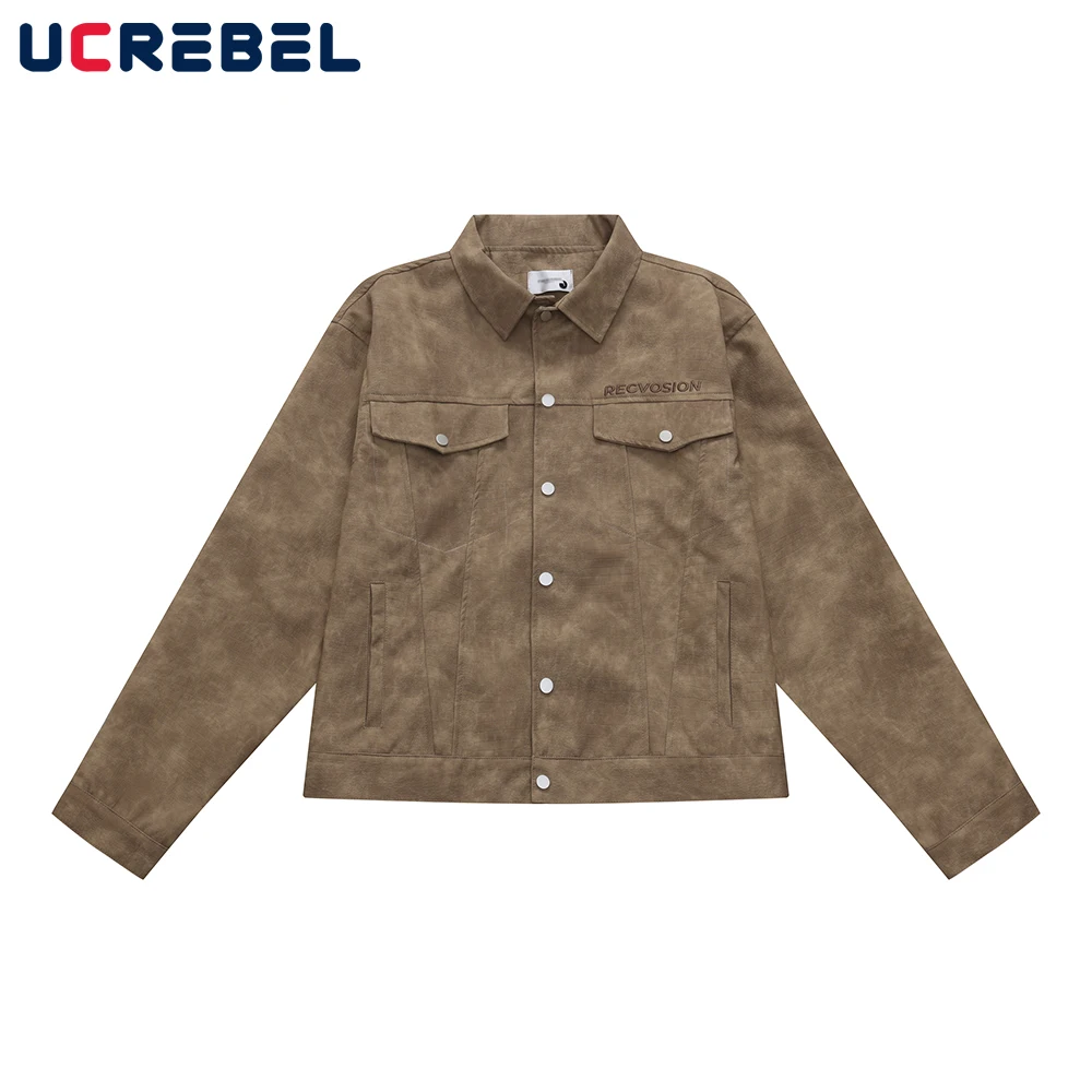 

Vintage Distressed Washed Pu Leather Jacket Mens Autumn Casual Lapel Single Breasted Outerwear Men