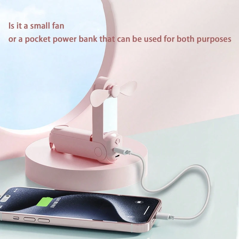 Portable Foldable Fan Handheld Fan 270 ° Adjustable Mini Fan Rechargeable 5-in-1 Bracket/Mirror/Flashlight/Fan/Power Bank 4