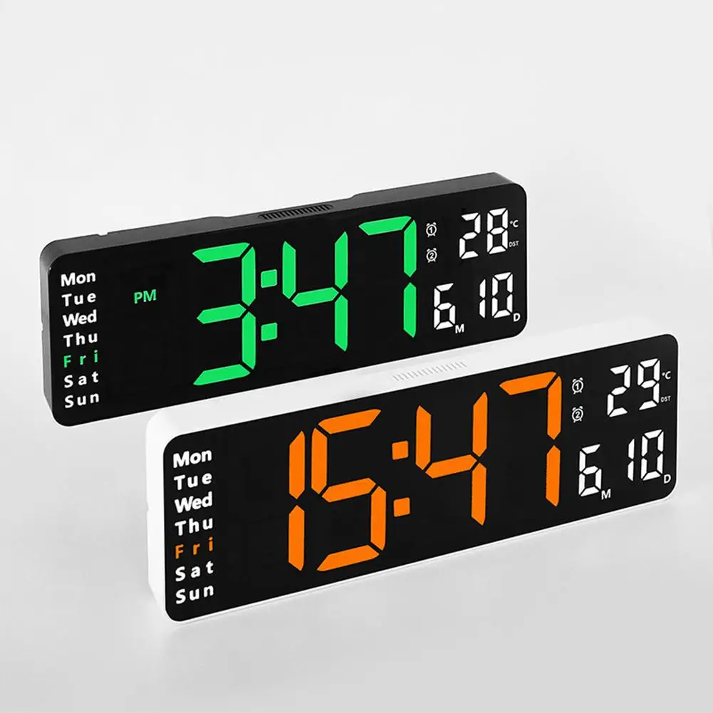 Large Digital Wall Clock Remote Control Temp Date Week Display Power