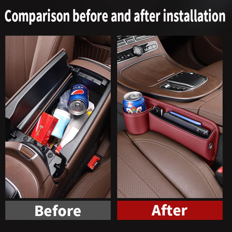 Car Seat Gap Storage Box Seat Crevice Gap Slit Cup Card Phone Key Holder Pocket Bag Leather Universal Auto Interior Accessories