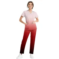 Medical Uniform Trendy Women's Scrub Set Stretch Soft Y-Neck Top Pants Hospital Pet Clinic Doctor Costume Contrasting Colors - Image 3