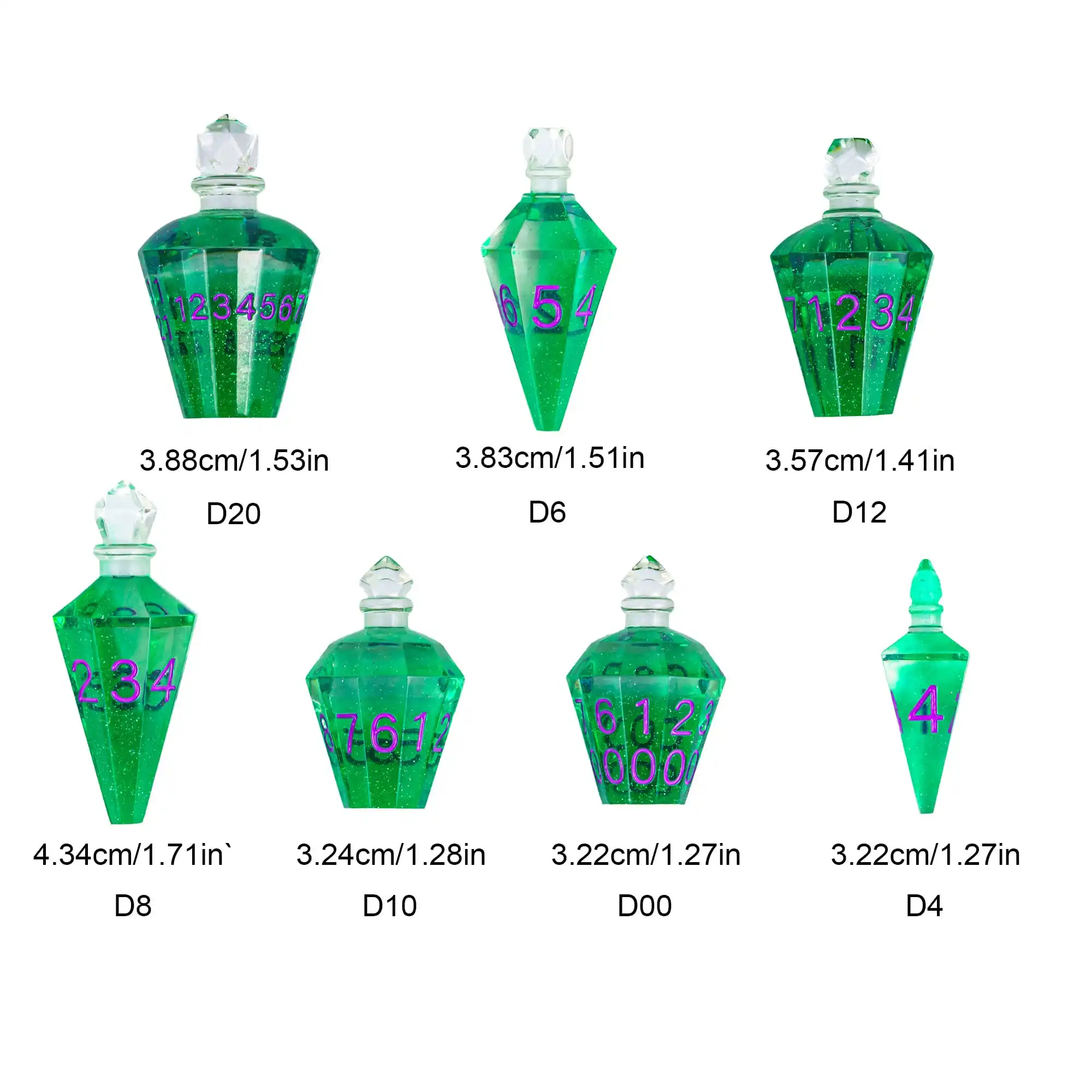 Dice Set 7 Potion Bottles DND Polyhedral Dice Handcrafted D4-D20 for Role Playing Game