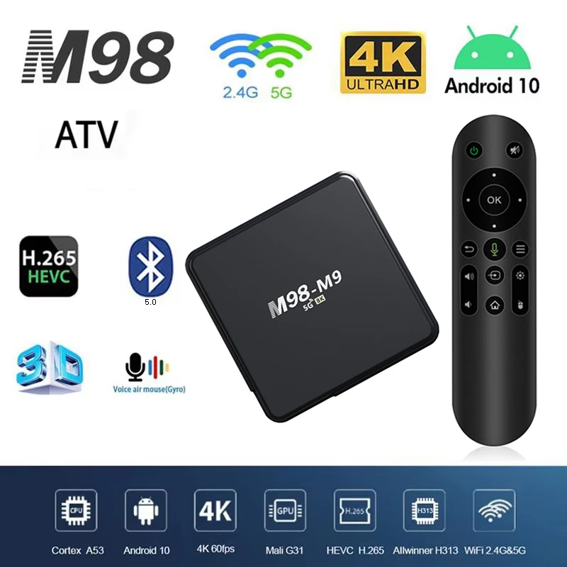 M98 M9 مع ATV Smart TV Box Android 10.0 WiFi 4G 5G Allwinner H313 2GB 16GB Ultra HD 4K BT5.0 مشغل وسائط متعددة iptv TV Box 1