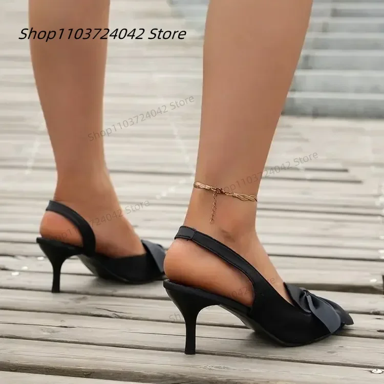 New Women's Shoes Pointy Light Mouth Orange Shoes Bow with Fashion Sexy Solid Color Banquet Fashion High Heels Bow Decoration 2