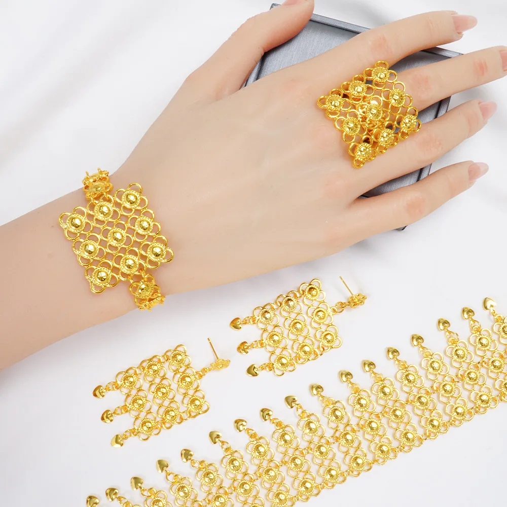 Scc3947e919944ebcb942ad87d295da31r Women's 24K Gold Geometric Square Hollow Jewelry Set (4pcs), Distressed metallic texture rustic elegance for everyday edge Mallzona