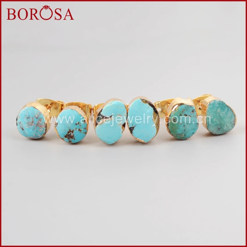 Freeform 18k Gold Plated Natural Turquoise Stud Earrings for Women Natural Stone Energy Healing Earrings for Women Gift for Her 2