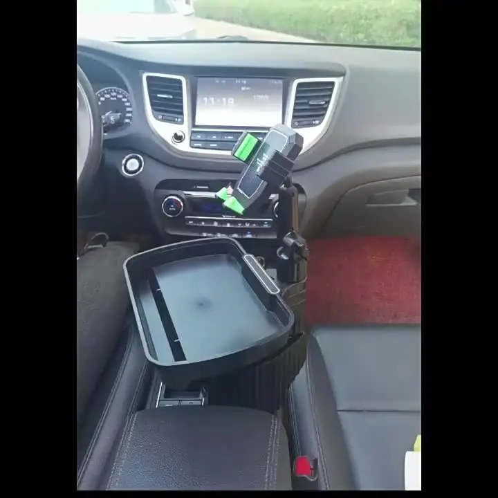 Bandeja Organizadora Para Coche - Gira 360°, Base Ajustable 7.5 Cm, Plástico Negro, 28x23x23 Cm