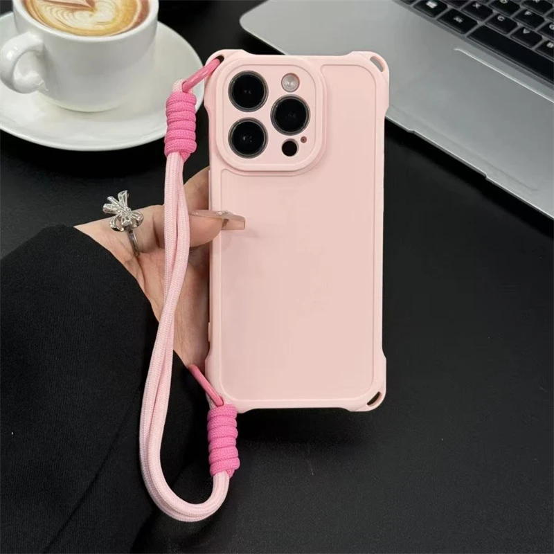 Wrist Strap Shockproof Phone Case with Rope Lanyard - Soft and Durable Cover