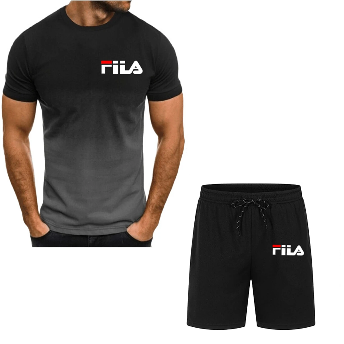 Conjunto de dos piezas para hombre, chándal informal de manga corta con estampado, camiseta y pantalones cortos, ropa deportiva