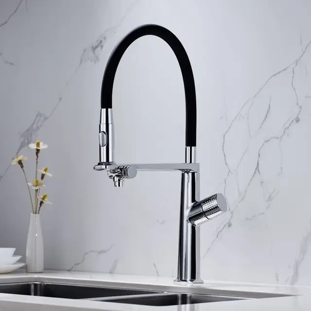 ก๊อกน้ําห้องครัวทองเหลืองสีเทาปืนหรู 1 รู ด้ามจับคู่ ระบบควบคุมคู่เย็นและร้อน พร้อมน้ํากรอง อ่างล้างจานสองฟังก์ชั่น Tap 3