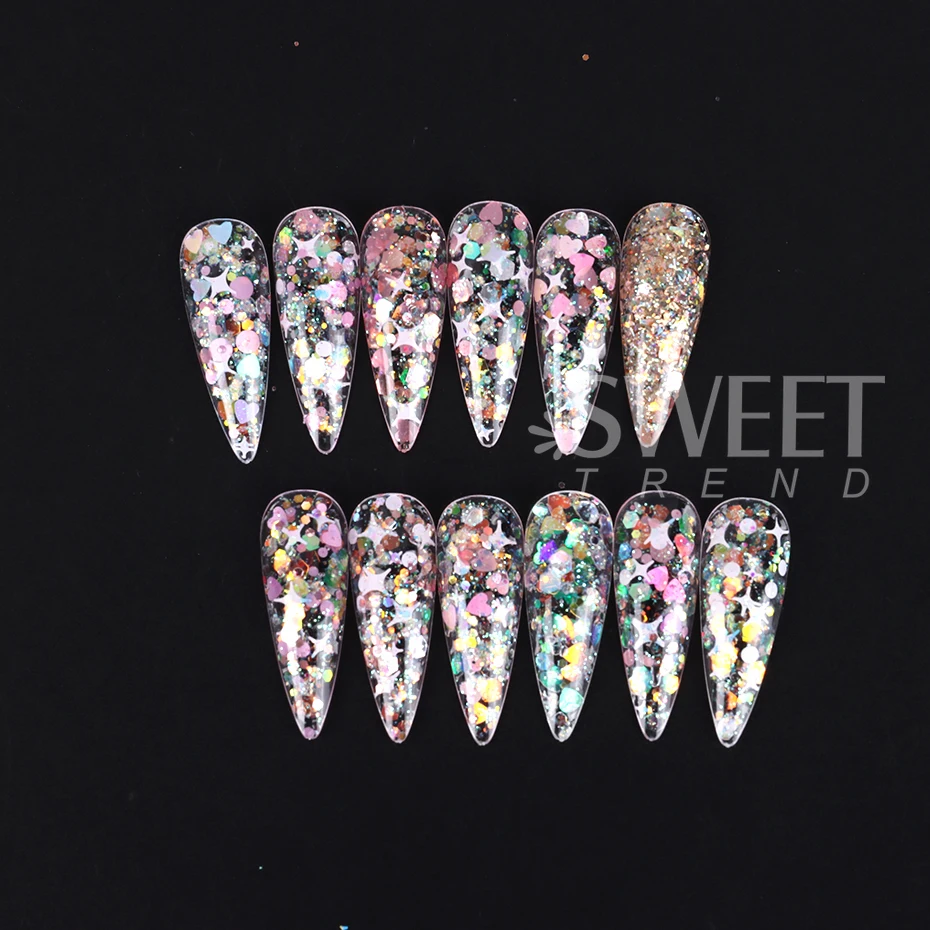 Glitter Sequin Mix Star Heart Shape Colorful Nail Sequins for Holographic Shaker Nail Art Flakies Paillette Manicure Decoration