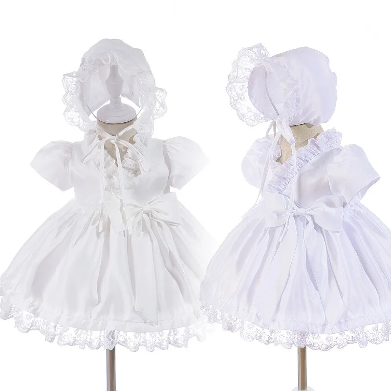 

Newborn Baby Girl Princess Lace Floral Dress With Cap Infant Toddler Vintage Vestido Party Birthday Baptism Frocks Clothes 0-2Y