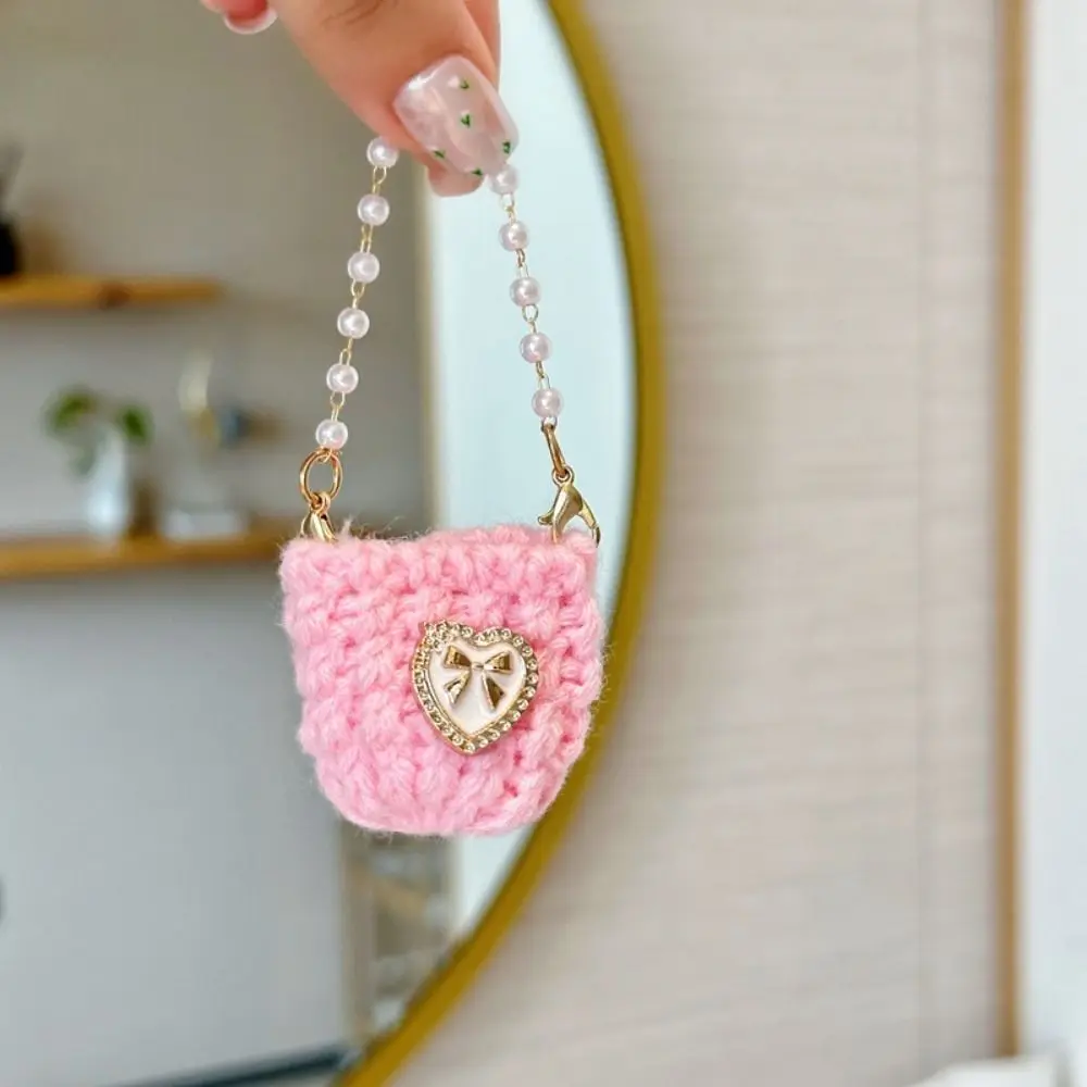 Miniature Pearl Chain Crossbody Bag Crochet Braid Woven Doll Knitted Shoulder Bag Handbag Sweet Mini Crossbody Doll Bag BJD Doll