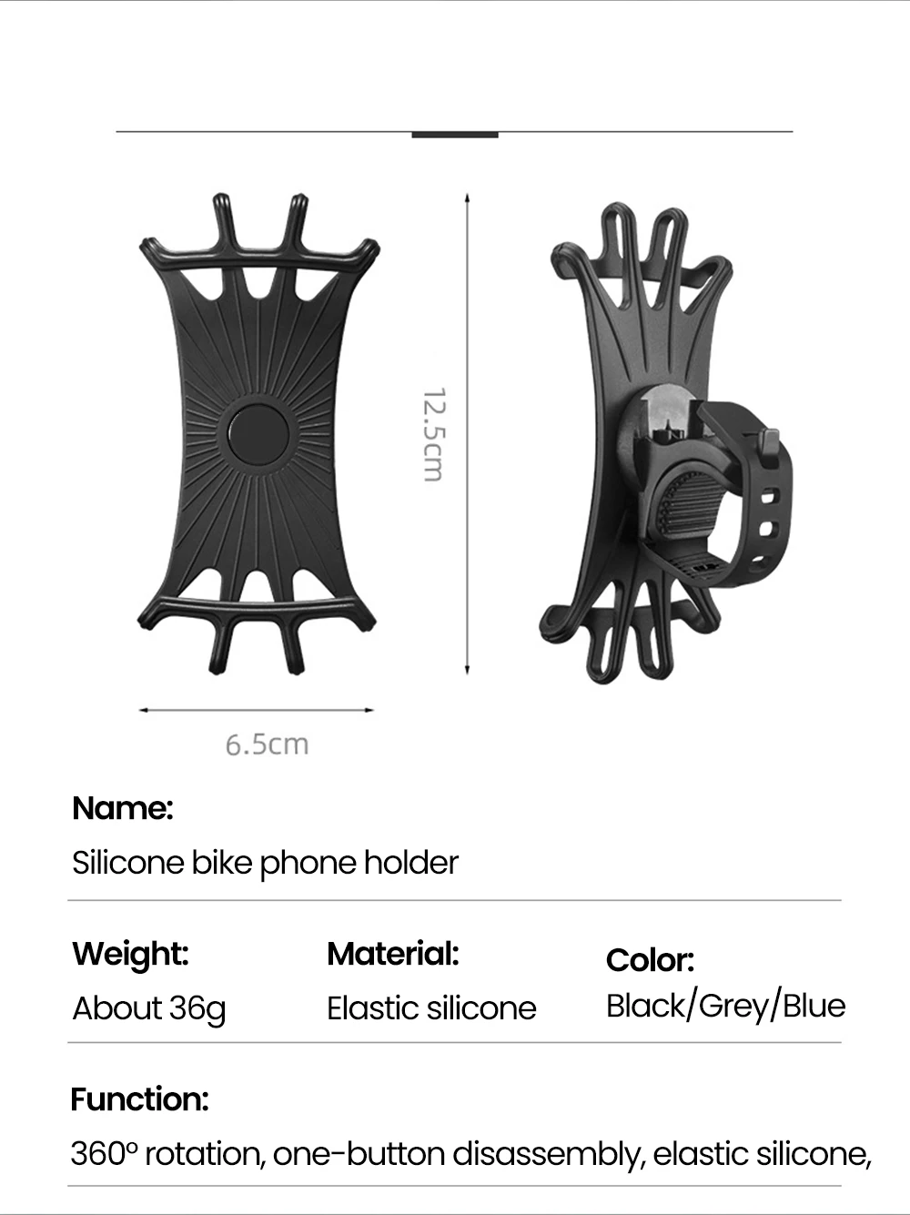 360° drehbarer Handy-Fahrrad- und Motorradhalter, Silikon-Fahrrad-Navigationshalter, Stützständer für iPhone, Samsung, Xiaomi – Detail 2