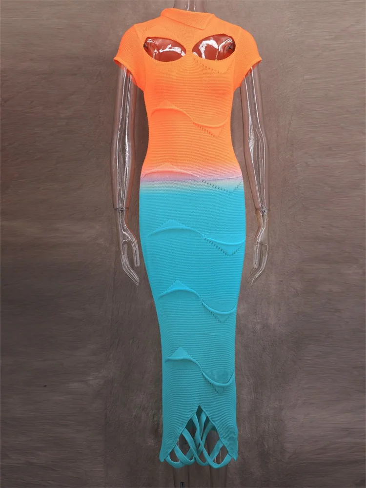 Wmstar Dresses for Women 2025 Wholesale Cross Neck Hollowed Out Black Fringed Knitted  Patchwork Maxi Dress Fashion Street Wear