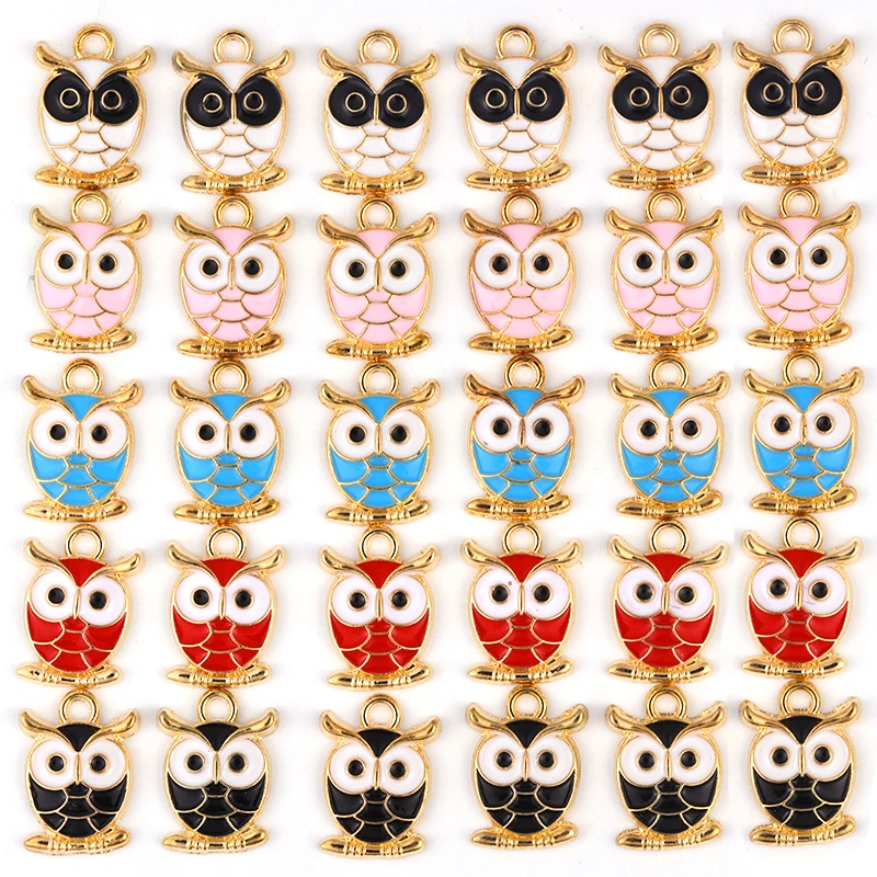 

15Pcs 17*15MM Enamel Charm Owl Animal Fashion Cute Alloy Metal Pendant for DIY Necklace Bracelet Jewelry Making Accessories