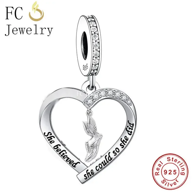 Подходят для оригинального браслета Pandora с шармами, серебро 925 пробы, она верила, что она сможет бежать, обувной снукер, крылья ангела, бусины для изготовления берега