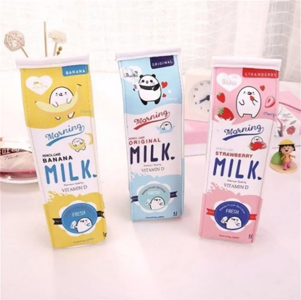 

Kawaii Kids Gift Cartoon Morning Milk Waterproof Big Storage School Stationery Fruit Milk Carton Pencil Case Pen Bag Pencil Box