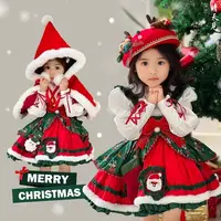 Christmas Girls Lolita Princess Dress Lace Party Dress Bow Decoration Red Dress Ruffled Tutu Skirt Layered Dress Festival Gift
