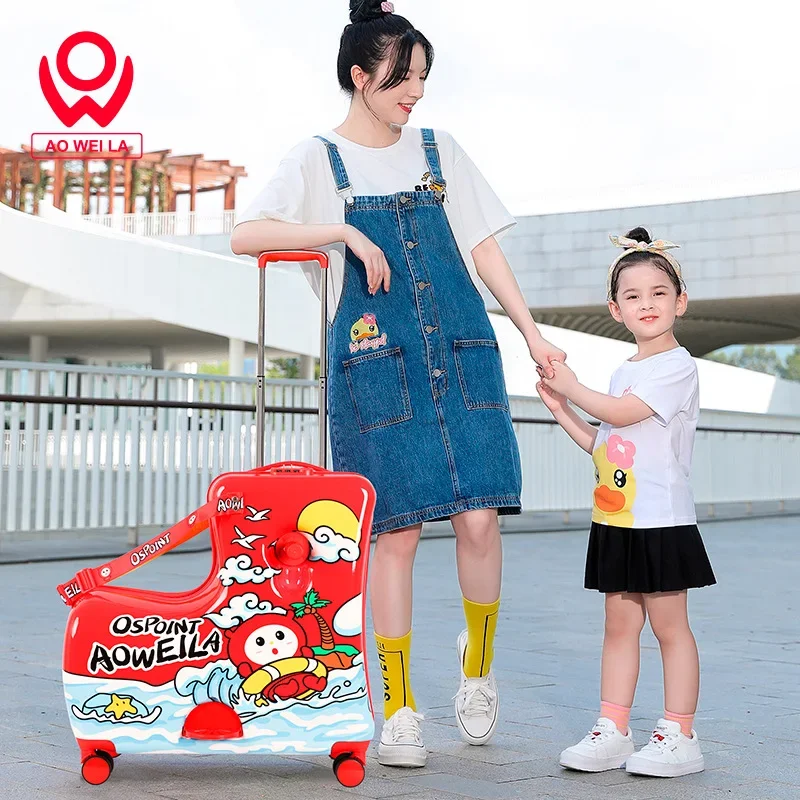 Travel kids luggage cartoon Riding trolley case children's riding suitcase can sit and ride rolling luggage gift travel bags