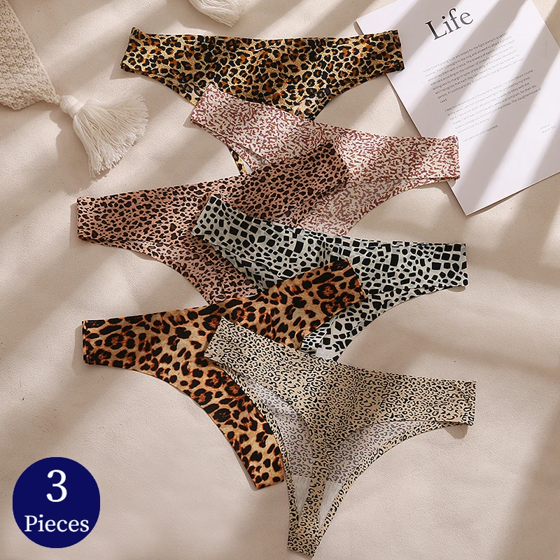 Women Panties 3PCS Set Fashion Leopard Thongs Seamless Underwear Sexy Lingerie Breathable Cozy G-String T-Back For Giczi