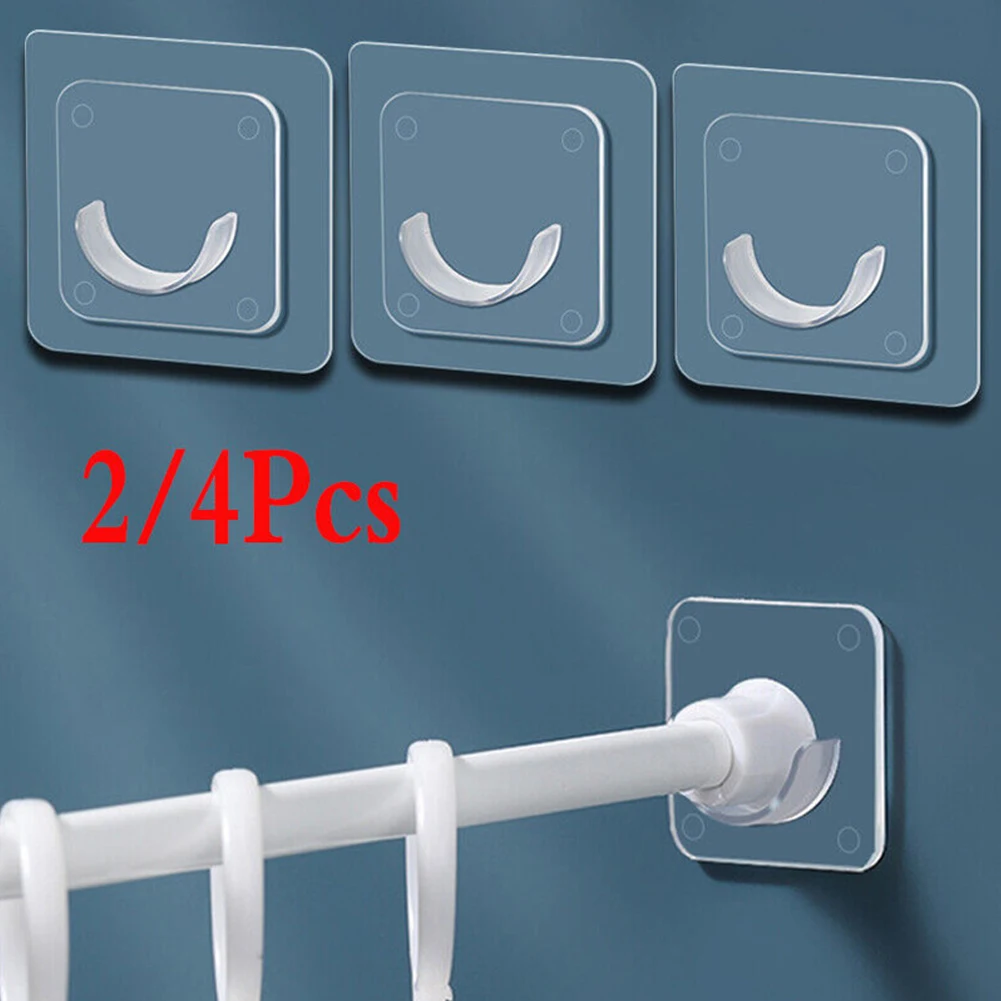 2/4pcs Self-Adhesive Curtain Rod Bracket Wall Drapery Hook Holder Pole Brackets Window Treatments Hardware Curtain Rods